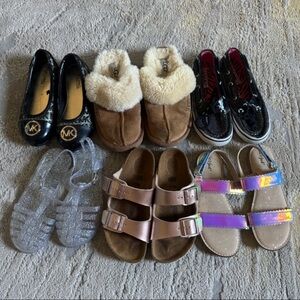 Girls shoes Ugg slippers tan slip on pink Birkenstock Arizona sandals flats 12